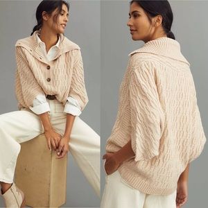 NWT Anthropologie Cable-Knit Buttoned Poncho